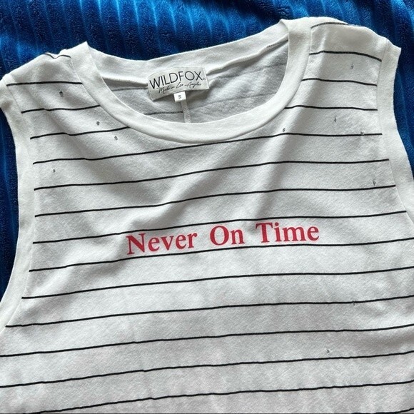 Wildfox Never On Time Muscle Tank Striped White S - Picture 3 of 7